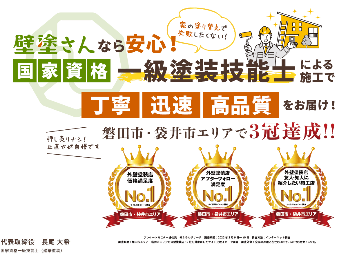 壁塗さんなら安心！磐田市・袋井市エリアで3冠達成!!