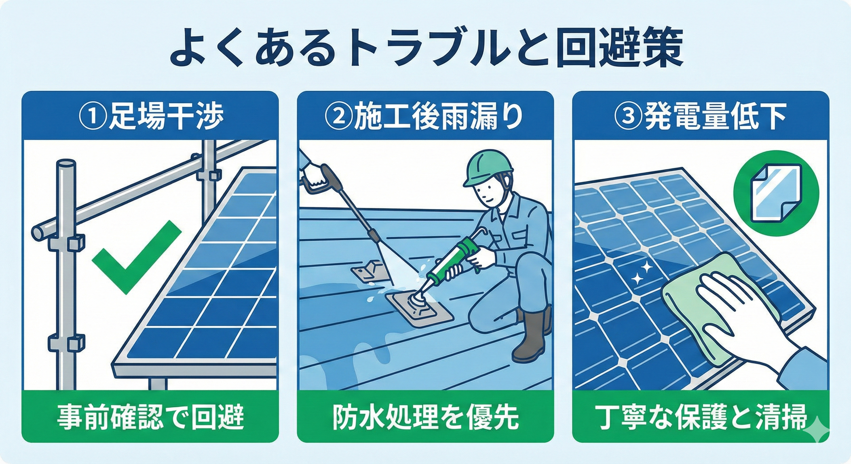 太陽光パネルが設置されている時の外壁塗装工事|注意点と失敗しないコツ