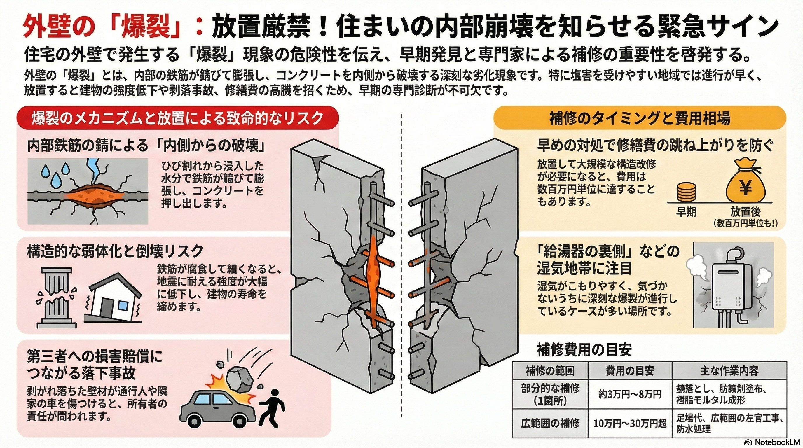 【写真で判定】外壁の「爆裂」放置は倒壊リスク？修理費用の相場と磐田市での補修事例