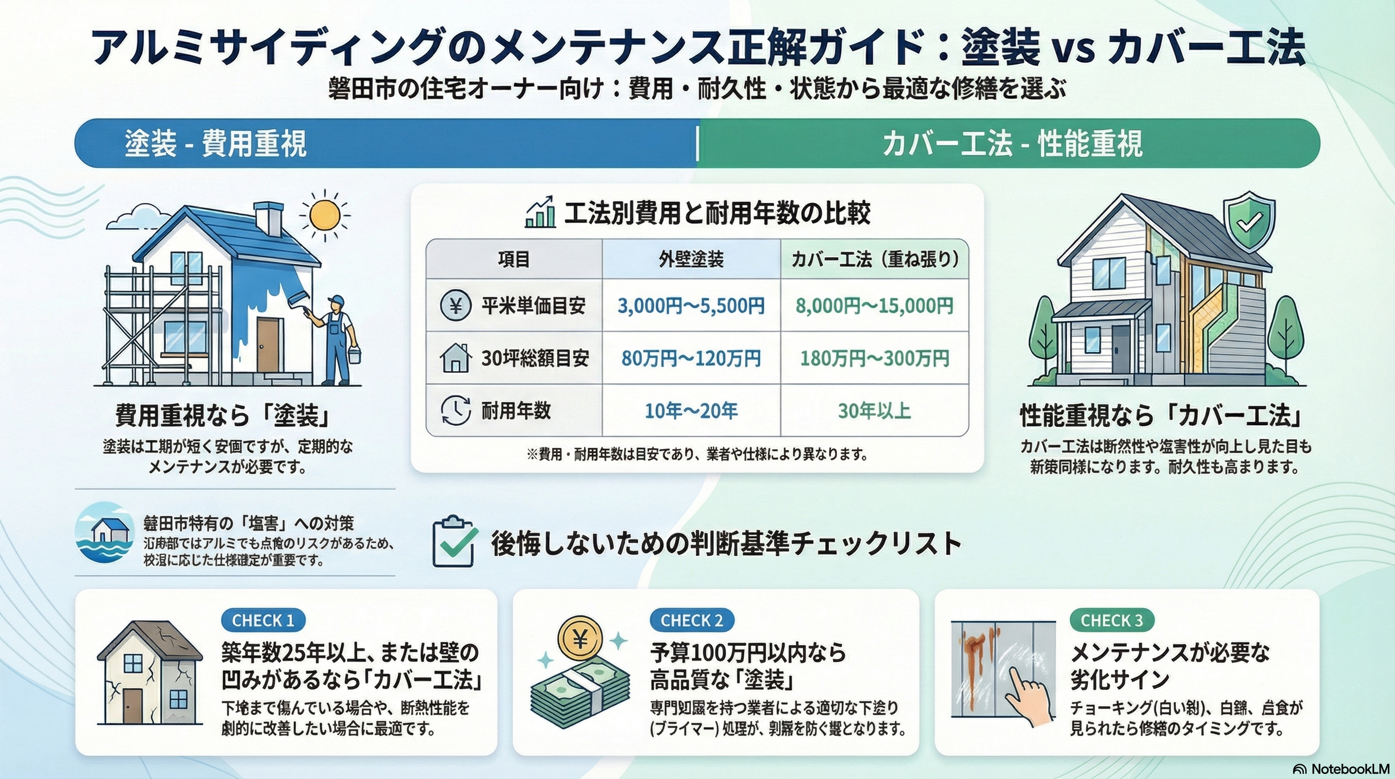 アルミサイディング塗装 vs カバー工法どっち？磐田市での費用相場と後悔しない選び方