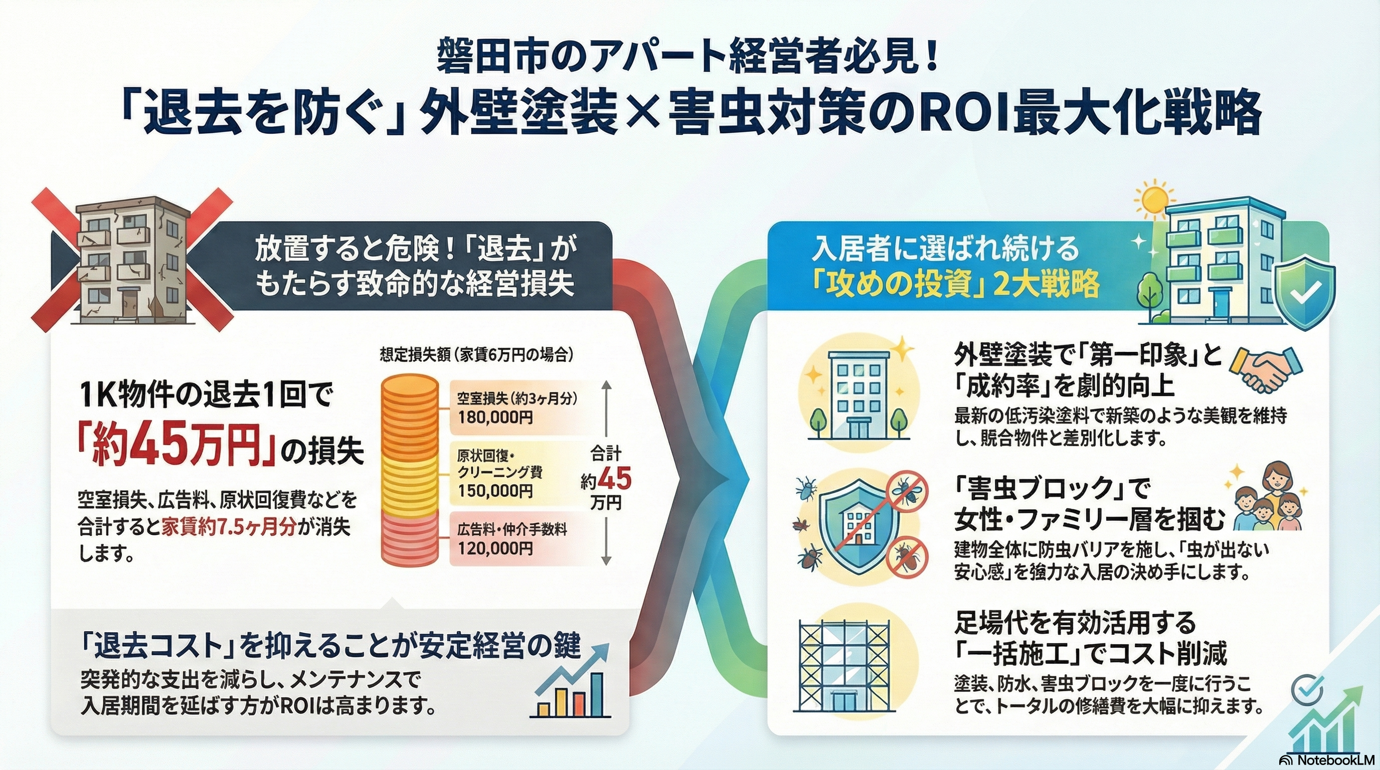 磐田市のアパート経営者必見！外壁塗装×害虫対策で「退去を防ぐ」ROI最大化戦略