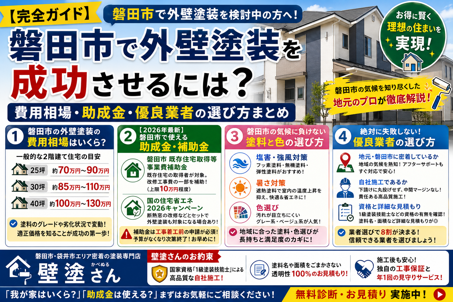 【完全ガイド】磐田市で外壁塗装を成功させるには？費用相場・助成金・優良業者の選び方まとめ