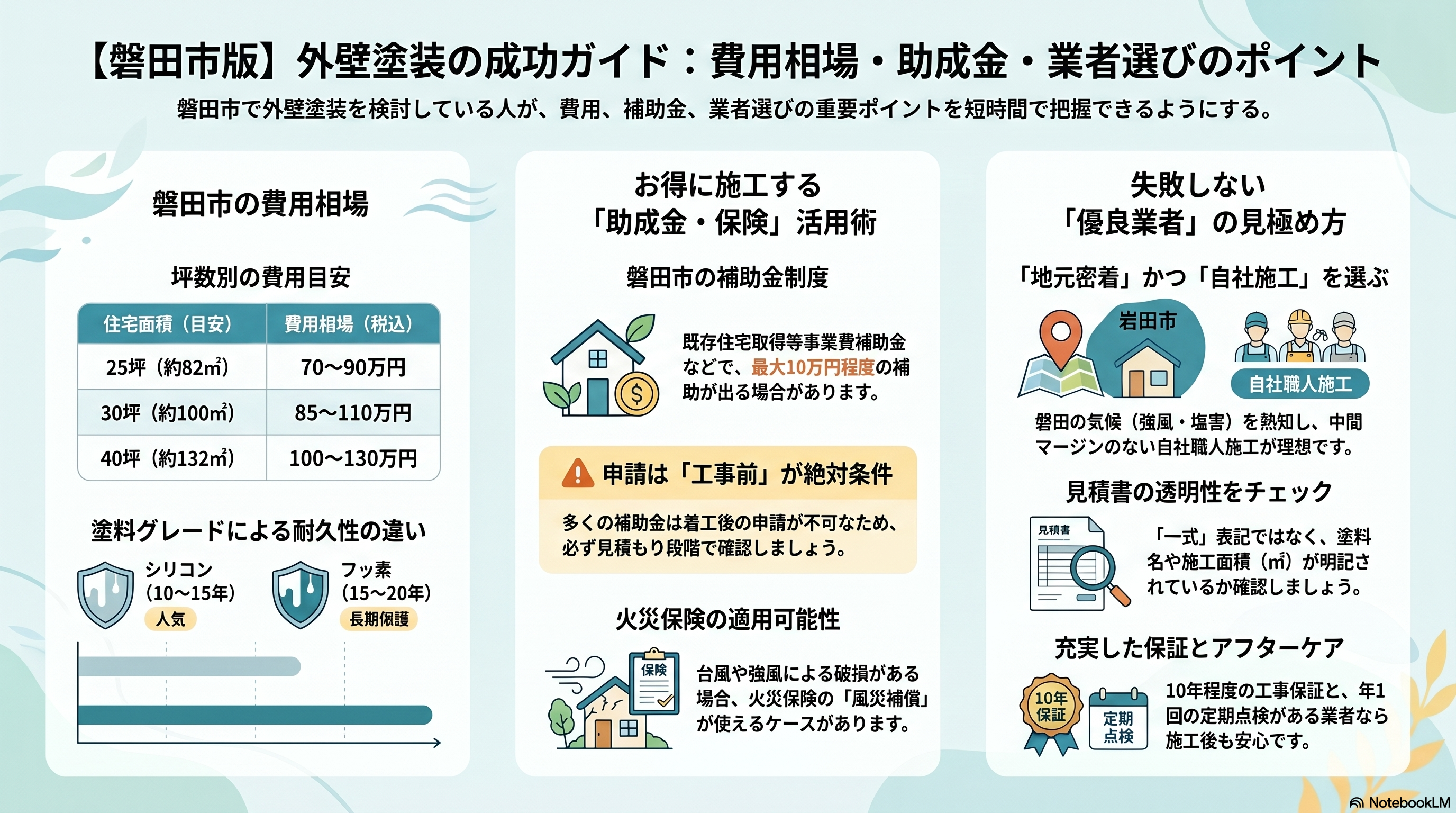 【完全ガイド】磐田市で外壁塗装を成功させるには？費用相場・助成金・優良業者の選び方まとめ