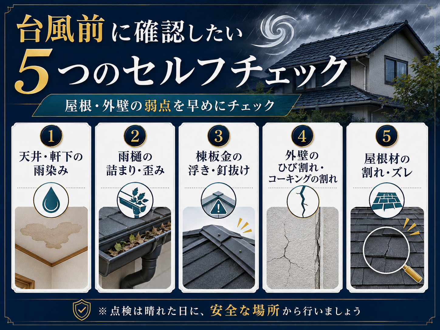 台風シーズン到来前に対策を！磐田市で雨漏り・屋根の飛散を防ぐセルフチェックと「火災保険」の基本