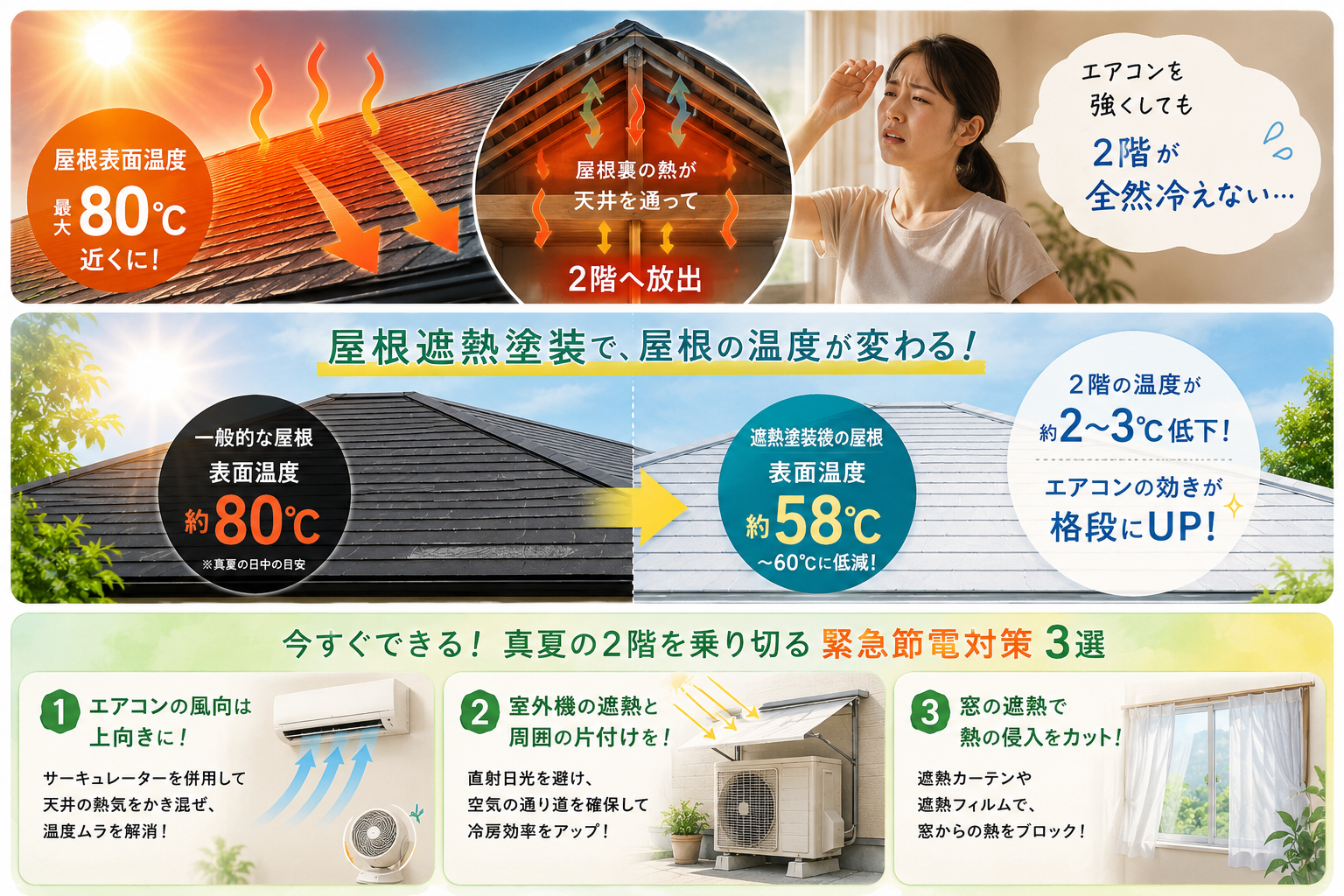 エアコンが効かない原因は「屋根」にある?真夏の2階の暑さを和らげる『屋根遮熱塗装』と今すぐできる緊急節電対策