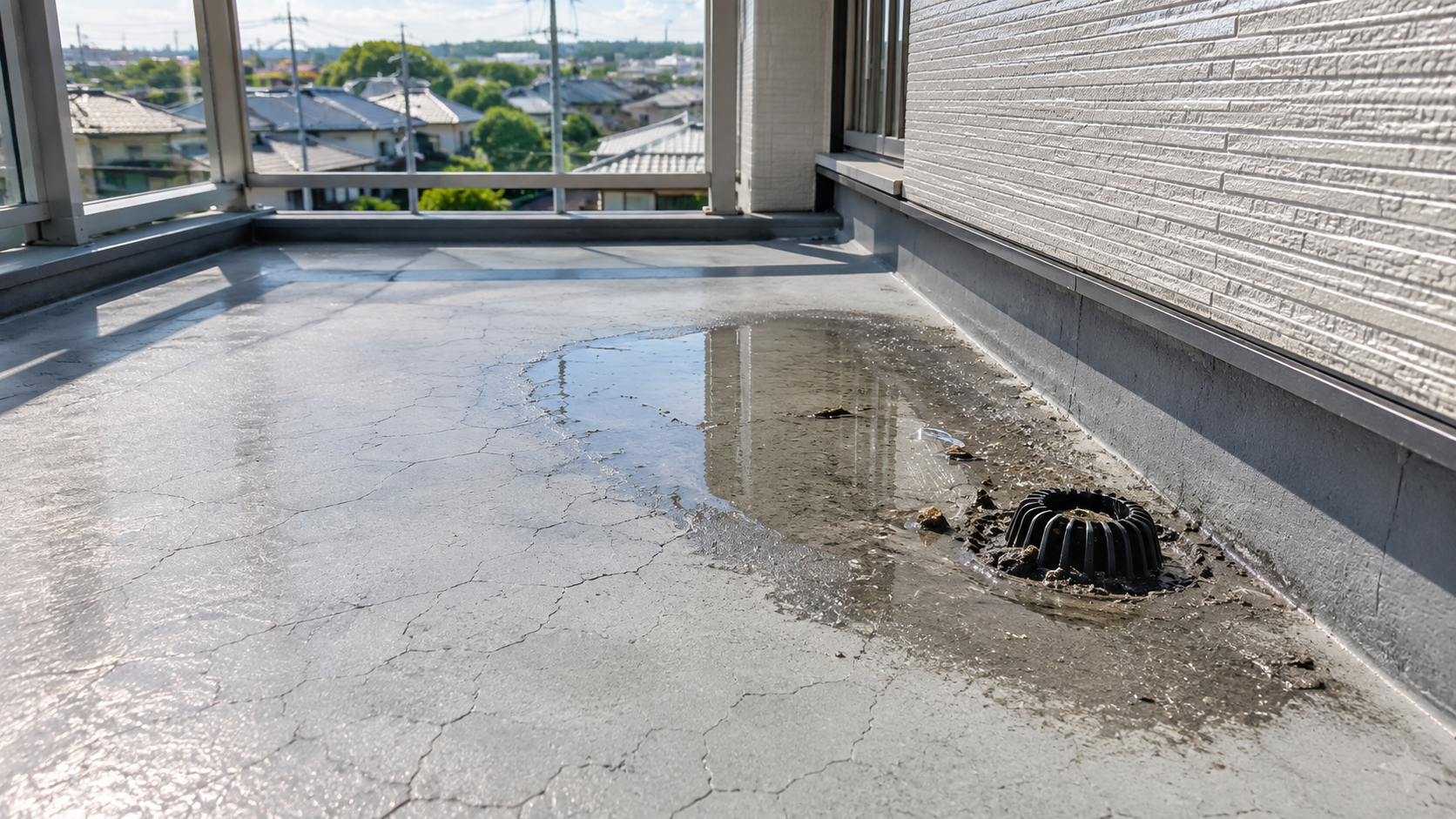 ベランダの床に水が溜まる・ヒビがあるのは雨漏りのサイン？FRP・ウレタン防水工事の費用相場と長持ちのコツ